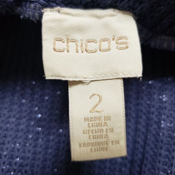 Chico's Sleeveless Cardigan Sweater Women L Blue Metallic Open Front Lace Back - Picture 3 of 7